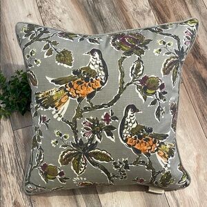 Domain Gray and Orange Floral Bird Accent Pillow